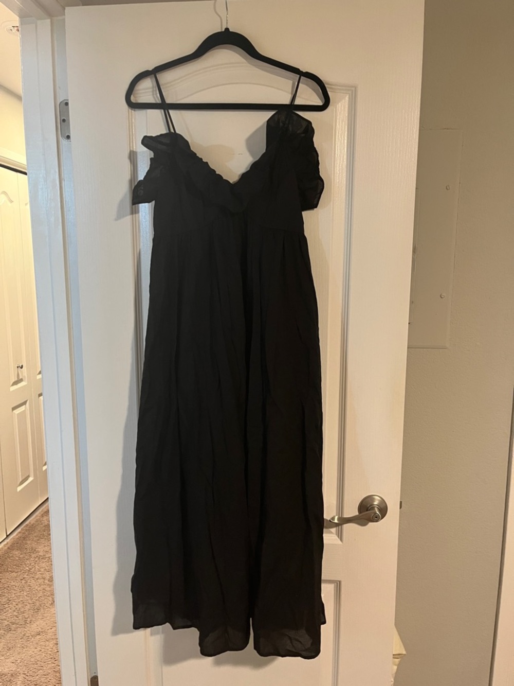 H&M Black Ruffled Maxi Dress with Spaghetti Straps